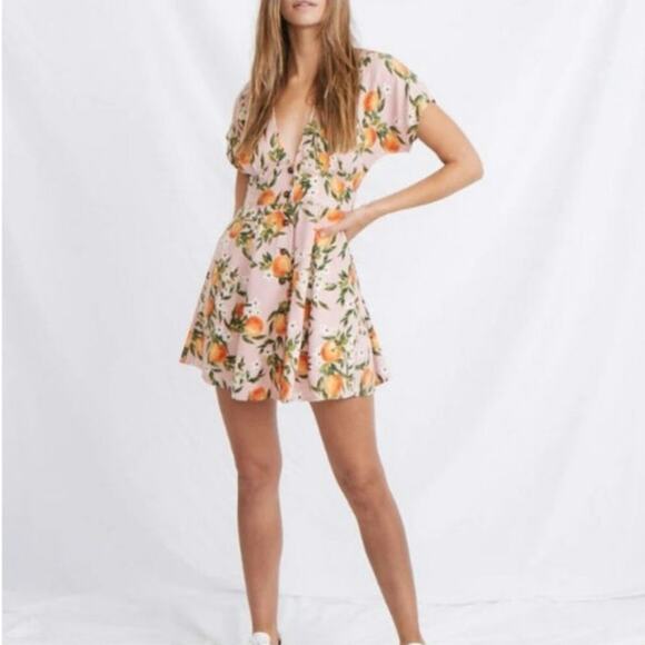 Marine Layer Camila Tropical Floral Orange Print Summer Pink Mini Dress Size XS - Picture 11 of 15